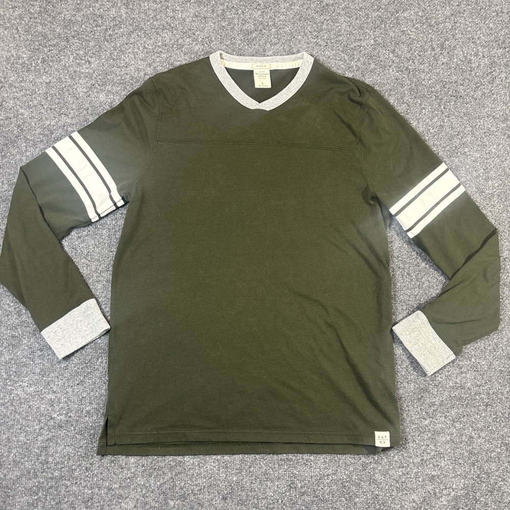 Abercrombie & Fitch Contrast Stripe Long Sleeve Muscle Tee Khaki Green Men's L
